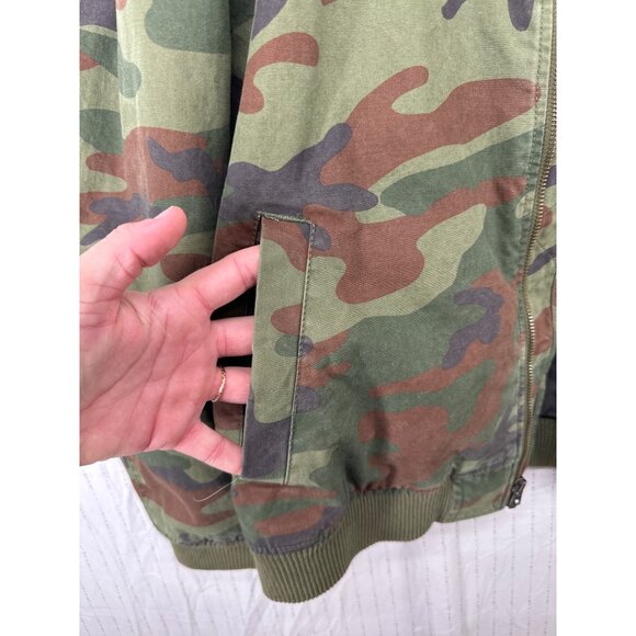 Gap Mens Jacket Sz L Camo Bomber Army Green Pockets 100% Cotton Full Zip Casual - Picture 4 of 13